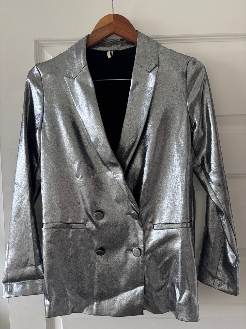 Topshop Metallic Silver Double-Breasted Blazer. Lined. Festival Wear